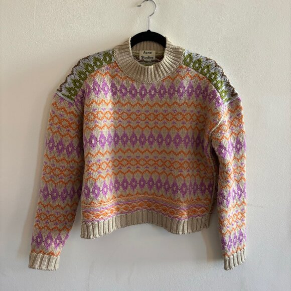 Acne Studios Sweaters - Acne Studios - Mock Neck Sweater - Wool - Size S - Tan, Orange, Purple